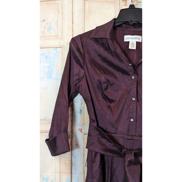 Emma Street Womens Size 14 Wine Purple Collared Tie Front Tafetta Dress 1123210 - Picture 5 of 10